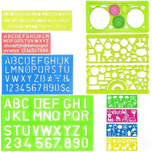 Image of 11 Pcs Stencils Letters, Letter Stencil, Stencils for Painting,Alphabet Stencil Letters Stencills,Plastic Number Stenci,Reusable Letter Guides for Painting, Number Lettering Stencil