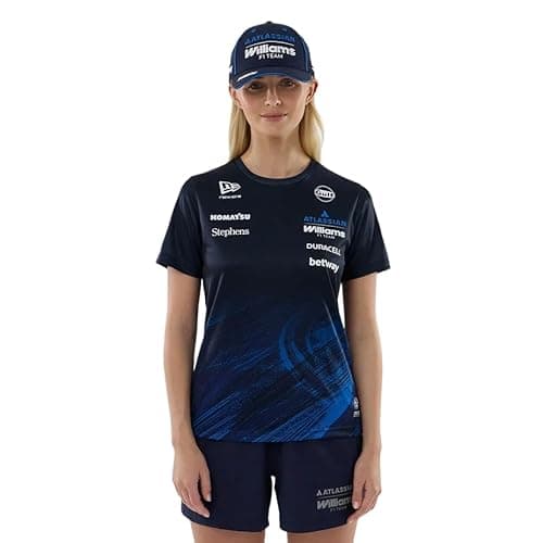 Image of New Era Williams Racing F1 Team, Official 2026 Collection, Team Tech Women's Ladies T-Shirt, Shirt, Jersey, Navy Blue (UK, Numeric, 10, Regular, Regular)