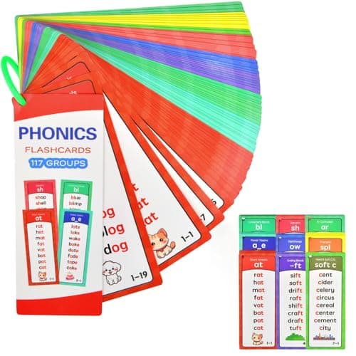 Image of Phonics Flash Cards for Kids, 60 Double-sided Alphabet Flash Cards, 117 Groups Phonetic Word Column List, 900+ Phonics Rhyming Words, Educational Reading Word Games for Toddlers Age 2-6