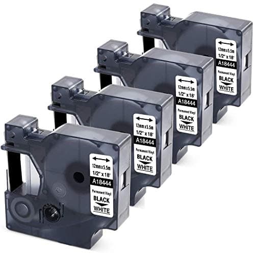 Image of 4X MarkField Compatible Label Replacement for Dymo Rhino 18444 White Industrial Vinyl Tape Work for DYMO Rhino 5200, 4200, 6000 Industrial Label Maker, 12mm x 5.5m, 4-Pack