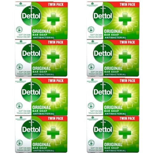 Image of Dettol Soap Original Antibacterial Bar - 4 Twin Pack, 8 x 100g Antibacterial Hand & Body Soap Bar – Disinfects and Kills 99.99% of Germs, Ideal for Handwashing and Cleansing