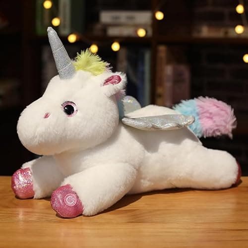Image of YIUNL Creative Light Unicorn Plush Toys Soft Glowing Unicorn Pillow Stuffed Animals Doll for Kids/Couples Birthday Gift 38cm White