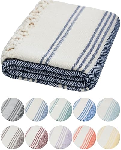Image of DEMMEX Organic Turkish Cotton Beach Bath Hammam Towel – Quick-Dry, Lightweight, Sand-Free Beach Towel & Blanket – Luxury Bathroom & Hammam Towel Peshtemal, OEKO-TEX Certified, 180x90cm, Navy Blue