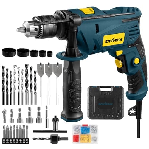 Image of Enventor Hammer Drill, 900W 0-3000RPM Electric Corded Hammer Drill, Variable Speed, 13mm Chuck, 360° Auxiliary Handle, with 36pcs Accessories for Concrete, Iron Plate, Masonry and Wood, Blue