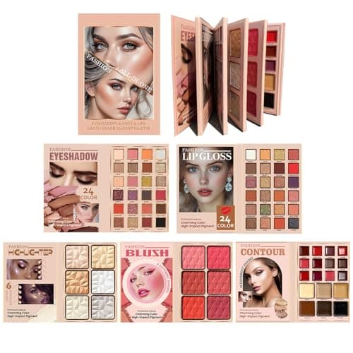 Image of 5-Layer Book-Style Foldable Makeup Gift Set, 24 Eyeshadow, 24 Lip Gloss, 6 Blusher, 18 Contour, 6 Highlighter, 78 Colors Makeup Palette Set, Highly Pigmented Long Lasting All In One Make Up Pallet
