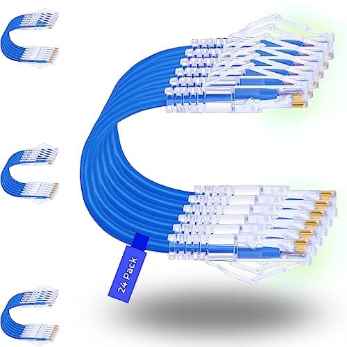 Image of Rapink Patch Cables Cat6/ Cat6a 0.5ft (24 Pack) Slim, Cat6a Ethernet Patch Cable 10G Support, Snagless Cat 6 Patch Cable for Patch Panel to Switch, Flexiable Cat6 Ethernet Cable Blue