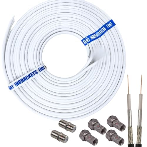 Image of Inbrackets Twin Sky Cable Twin Coax F Plugs Q Satellite Coaxial Lead Shotgun DIY Kit White (2 metres)
