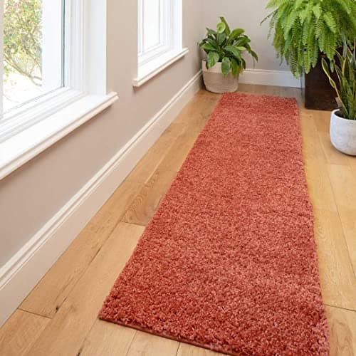 Image of Terracotta Orange Easy Clean Durable Super Soft Shaggy Shag Runner Rug Thick Fluffy Traditional Bedroom Hallway Kitchen Living Room Lounge Floor Rugs 60cm x 230cm