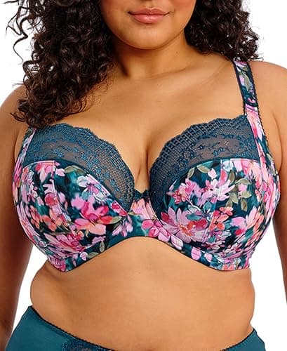 Image of Elomi Women's Lucie Underwire Plunge Bra UK Sizes D-K, US Sizes D-O, Teal Floral, 36FF