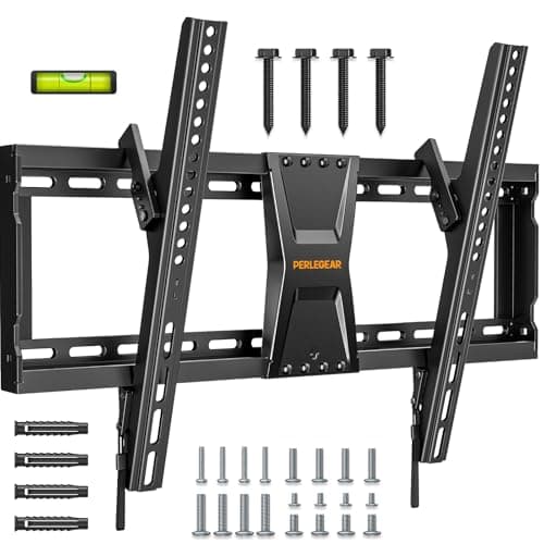 Image of Perlegear TV Wall Bracket for Most 37–82 inch LCD LED 3D Plasma TVs up to 60kg, Slim Tilt TV Bracket for Flat or Curved TVs Max VESA 600x400mm, Large TV Wall Mount with Adjustable Pull Cords