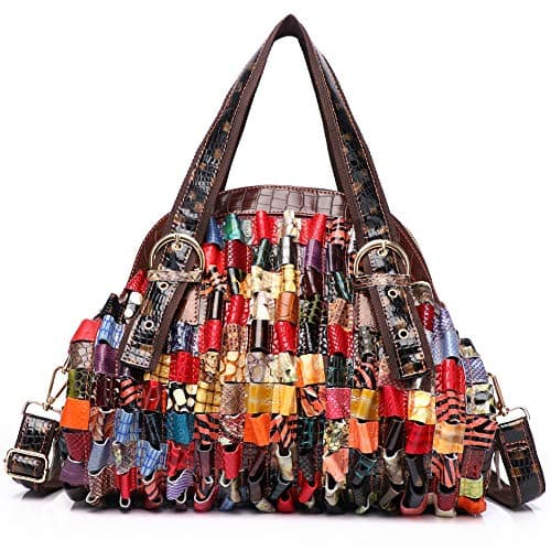 Image of Segater® Women Multicolor Genuine Leather Bag Snake Print Cowhide Boston Hobo Bag Tote 3D Pattern Woven Bohemian Design Handbag Ladies Festival Gift Patchwork Crossbody Bag Vintage Big Colorful Purses