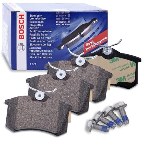 Image of Bosch BP617 - Brake Pads Car Rear Axle - Bosch Quality - Reduced Noise and Dust - ECE-R90 Certified - Copper-Free - 1 Set of 4 Pads - With Accessories