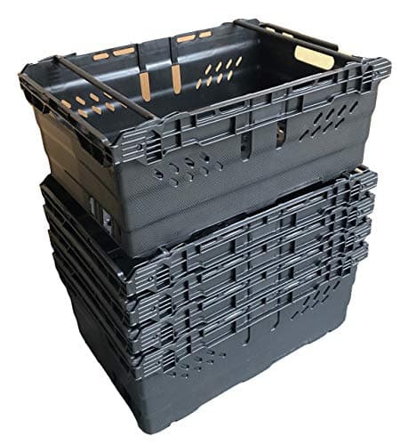 Image of 46 Litre BLACK Heavy Duty Stack Nest Bale Arm Plastic Supermarket Storage Box Swing Bar Container Crate! (5)