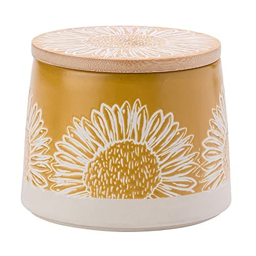 Image of ENGLISH TABLEWARE Artisan Flower Yellow Canister with Bamboo Lid