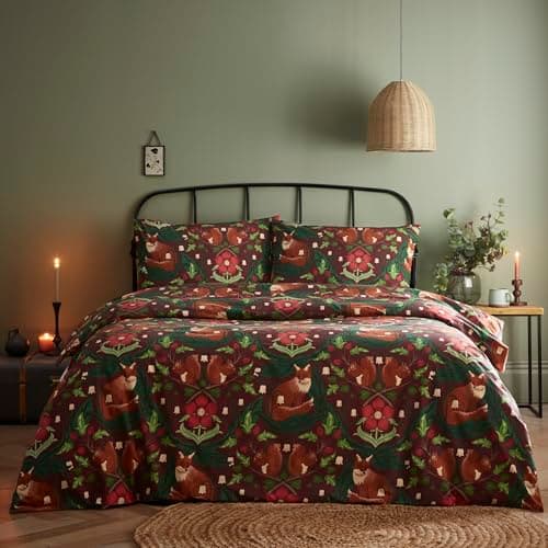 Image of Portfolio Home Bowland Animal Print Foxes Red King Soft Easy Care Bed Linen Bedding Duvet Cover Quilt Set With Pillow Cases