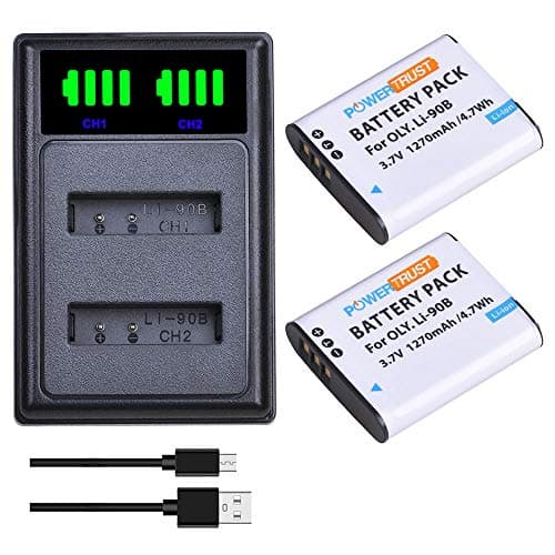 Image of PowerTrust 2Pcs Li-90B Li-92B DB-110 Battery+ LED Dual Charger for OlympusTough TG-5, Tough TG-4, TG-6,TG-3, TG-2 iHS,SH-1,SH-2,SH-3,Ricoh GR III,GR IIIx Cameras