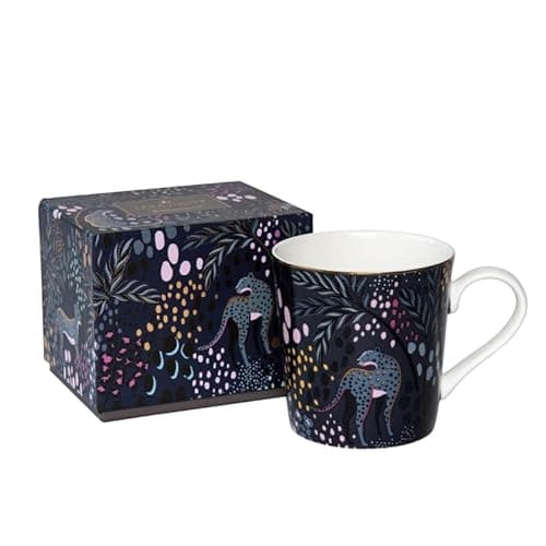 Image of Sara Miller London Midnight Leopard Mug Featuring 22-Carat Gold Detailing