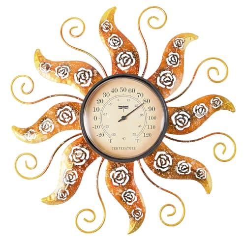 Image of POXOHO Indoor Outdoor Thermometer, 12" Premium Metal Sun Wall Thermometer No Need Battery - Outdoor Thermometer Waterproof for Patio, Living Room, Kitchen, Garden