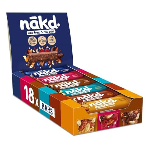 Image of nakd. Variety pack - Raw fruit & nut bars - 100% natural ingredients - No added sugar - Vegan - Gluten free - 18 x 35g bars - 630g