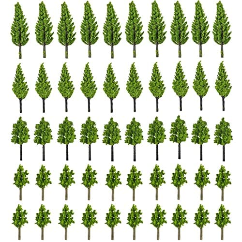Image of CYH 50 Pcs Mixed Model Trees, Landscape Model Diorama Trees Mixed, Miniature Architectural Landscape Model Railway Trees Natural Green for DIY Model Train Scenery Landscape