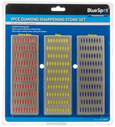 Image of Blue Spot Tools Diamond Sharpening Whetstone Set, 3-Piece (Extra Fine, Fine, Coarse Grit, 6 x 2-Inch, Blue)