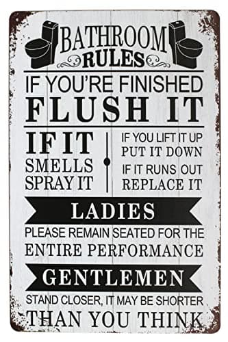 Image of Bathroom Rules Vintage Tin Metal Sign Home Wall Plaque Decor