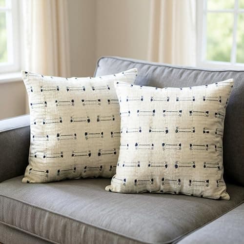 Image of HOME PRIDES 100% Cotton Jacquard Cushion Covers 45x45cm – Set of 2 Square Decorative Throw Pillow Covers with Jacquard Weave & Hidden Zipper, Couch, Bed & Living Room, Handloom Dobby Check