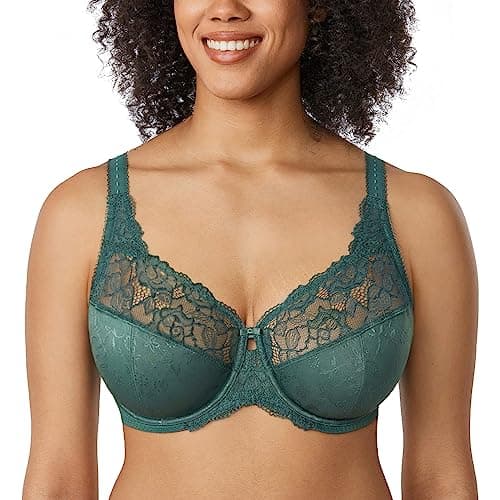 Image of DELIMIRA Women's Beauty Lace Non Padded Minimiser Full Figure Underwire Bra Midnight Emerald 38C