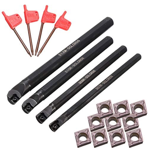 Image of Bestlymood 4 Set of 7/8/10/12Mm Sclcr Lathe Boring Bar Tool Holder+10Pcs Ccmt 0602 Inserts