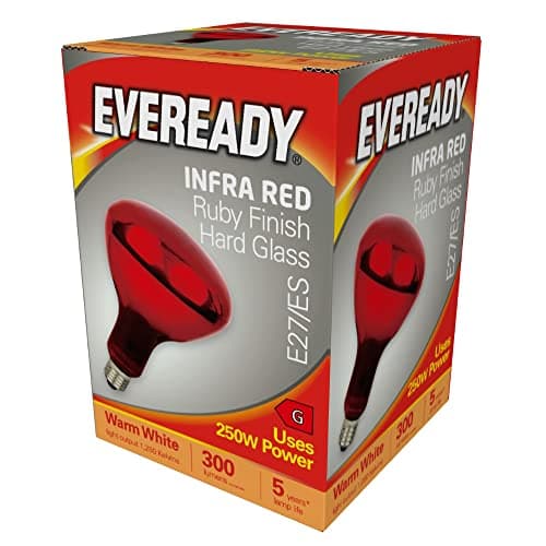 Image of Eveready 250 Watt Finish Hard Glass Edison Screw E27 Infra Heat Lamp Bulb, W, Ruby Red