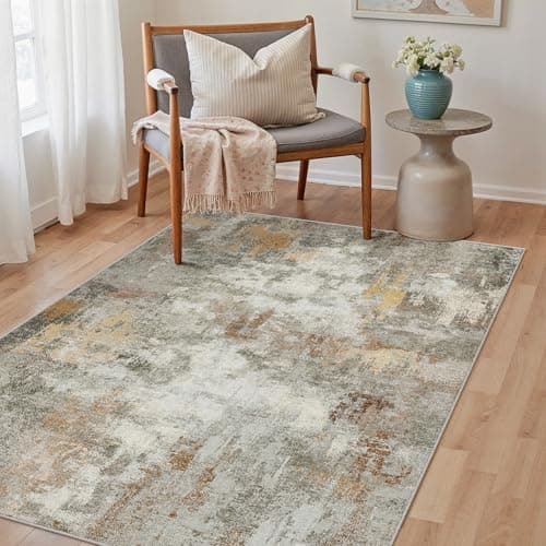Image of PureCozy Abstract Washable Rugs 90x150cm Orange-grey Living Room Short Pile Area Rug Modern Non Slip Runner Rug for Doorway Entryway Soft Carpet Rug for Bedroom Kitchen Hallway Decor