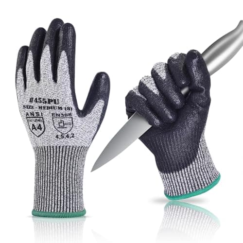 Image of Donfri 1 Pair Cut Resistant Gloves High Performance Level 5 Protection Safety Work Gloves for Men Comfortable PU Coated Palm Cut Proof Gloves Gardening Food Grade Non-slip Machine Washable (Medium)