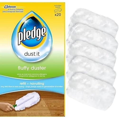 Image of DTD QUALITY MATTERS Pack of 20 Pledge Fluffy Dusters Refill Pack Long Fluffy Fibres For Easier Dusting | Pick Up Dust & Common Allergens Replacement For Pledge Dusters Refills, White (20)