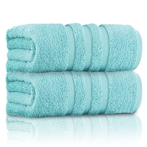 Image of GC GAVENO CAVAILIA Pack of 2 Ultra Soft Super Absorbent Bath Sheets, 550 GSM 100% Cotton Line Texture Towels, Aqua, 90x140 Cm