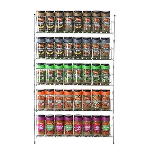 Image of Vinsani 1/2/3/4/5/6 Tier Spice Racks Organiser - 5 Tier Flexible Herb Spices Condiments Jar Cupboard Wall Mounted Hanging Storage with Adhesive Stickers & Screws For Pantry Kitchen (Silver)