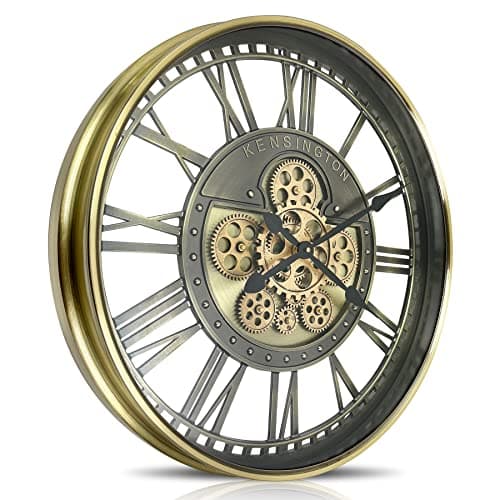Image of DORBOKER Real Moving Gears Wall Clock Large Modern Metal Clocks for Living Room Decor, Industrial Steampunk Unique Vintage Rustic Decorative Clock for Home Farmhouse Office,53.5cm,Bronze Gold Roman