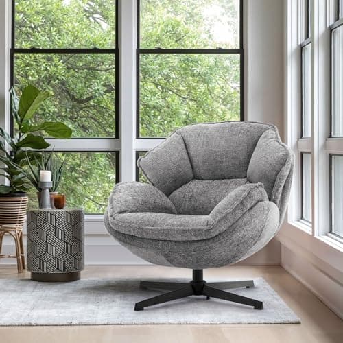 Image of IWMH Swivel Accent Chair for Living Room, Upholstered Occasional Armchair, Tub Chairs with Metal Legs, Leisure Single Sofa Chair for Bedroom Reading (Grey)