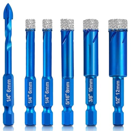 Image of Diamond Tipped Drill Bits for Porcelain Tiles,6-Piece Tile Drill Bit Set with Hex Shank, Compatible Drill Bits for Tiles, 6mm 8mm 10mm 12mm Cross Drill Bit Selection,for Granite,Marble,Porcelain,Glass