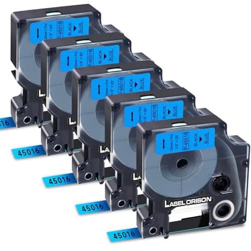 Image of Label Orison 45016 Label Tape Compatible with DYMO D1 Label Maker Refill for Dymo LabelManager 160 280 210D, 12mm x 7m (1/2 inch x 23 Foot), 5-Pack, Black on Blue