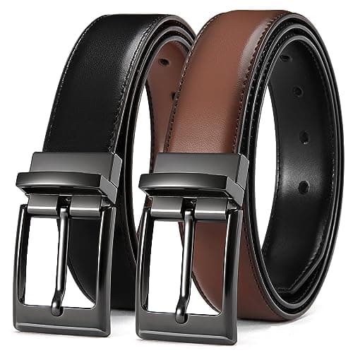 Image of CHAOREN Belt for Men 1 Piece, Reversible Mens Belt Leather 1 1/4", Black Brown 2-Sided Rotating Buckle for Dress Suit and Casual Jeans