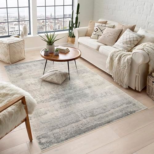 Image of Rugs by Desire Maia Washable Living Room Area Rug – Soft Polypropylene Weaving, Low Pile, Non Slip Cotton Backing for Elegant Indoor Spaces, Grey, 160 x 240 cm (Rectangular)