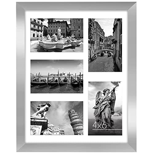 Image of Americanflat 6x4 Collage Photo Frame with Shatter-Resistant Glass - Signature Collection - Fits Five 4x6 Photos or Use as One 11x14 Picture Frame for Wall Display - Silver