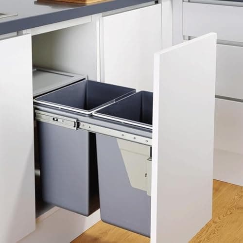 Image of CHARLES BENTLEY Kitchen Bin, Pull Out, Kitchen Cupboard Bin, 2 x 20 Litre Bins, 40 Litre Capacity, Recycling, Multi Compartment, Odour Preventing Lid, 2 Compartments, Easy Assembly (34Wx48Dx42H cm)