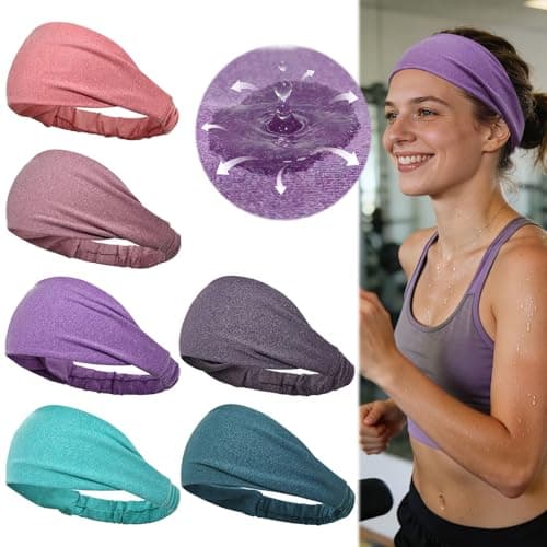 Image of Dreamlover Running Headbands for Absorbing Sweat, Non Slip Headbands for Women's Hair in Place, 6 Pieces