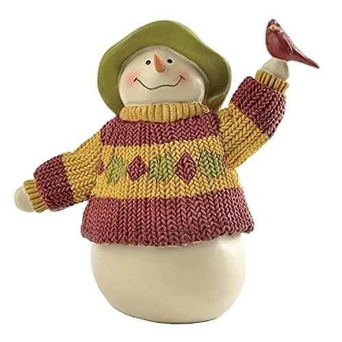 Image of Christmas Resin Snowman Figurine ​Cute Snowman Statue Wear Knitted Sweater Home Decorative Ornaments Good Wishes Gifts New Year Decoration 4 Inch
