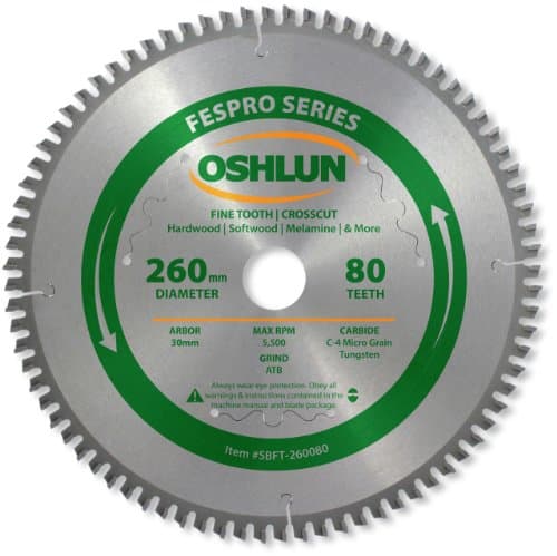 Image of Oshlun SBFT-260080 260mm 80 Tooth FesPro Crosscut ATB Saw Blade with 30mm Arbor for Festool Kapex KS 120