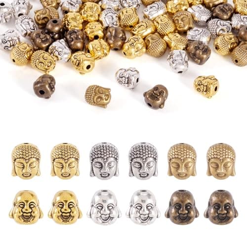 Image of Cheriswelry 60pcs Tibetan Buddha Head Spacer Beads 3 Colors Buddhist Spiritual Loose Beads Charms for Jewellery Bracelet Making