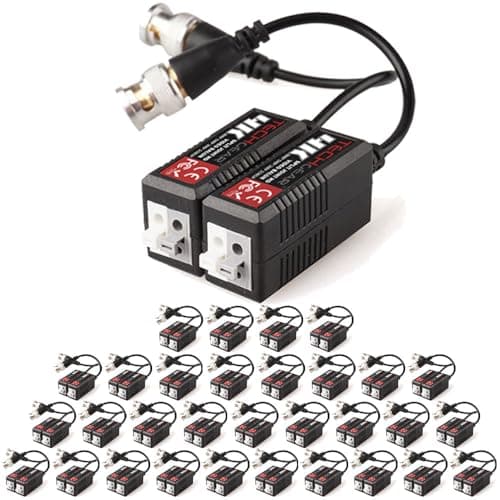 Image of TECHGEAR 64x 8MP / 4K CCTV Passive Video Balun BNC Connector Adapter Transmitter & Transceiver, Male BNC to Easy Press-Fit UTP CAT5/5e/6/6e Cable for 4K / HD CCTV DVR Camera System (32 Pairs)