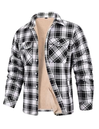 Image of CMTOP Men's Fleece Shirt Jacket Winter Padded Button Down Shirt Warm Work Jackets Lumberjack Shirts Casual Checked Coat with Pockets
