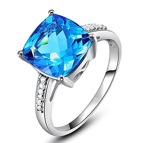 Image of Big Fashion London Blue Topaz Diamond Solid 14ct White Gold Wedding Engagement Ring Set